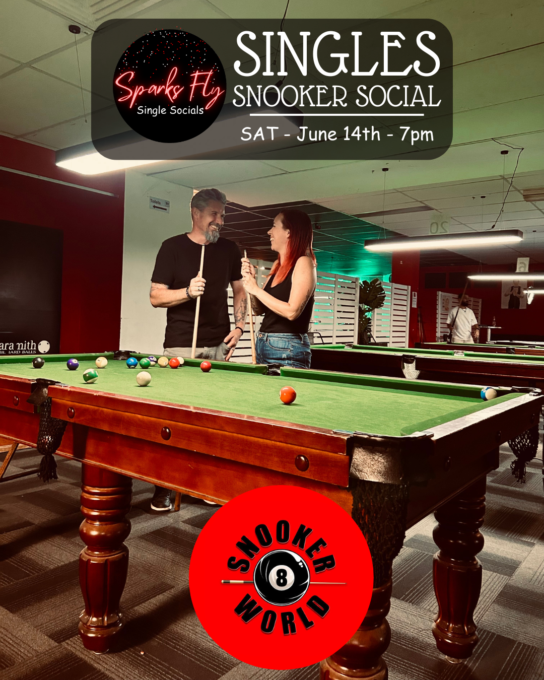sparks fly single socials snooker world social event gold coast