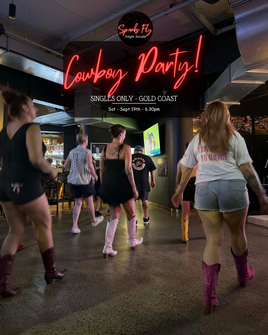 Cowboy party gold coast sparks fly single socials carolinas bar and grill line dancing