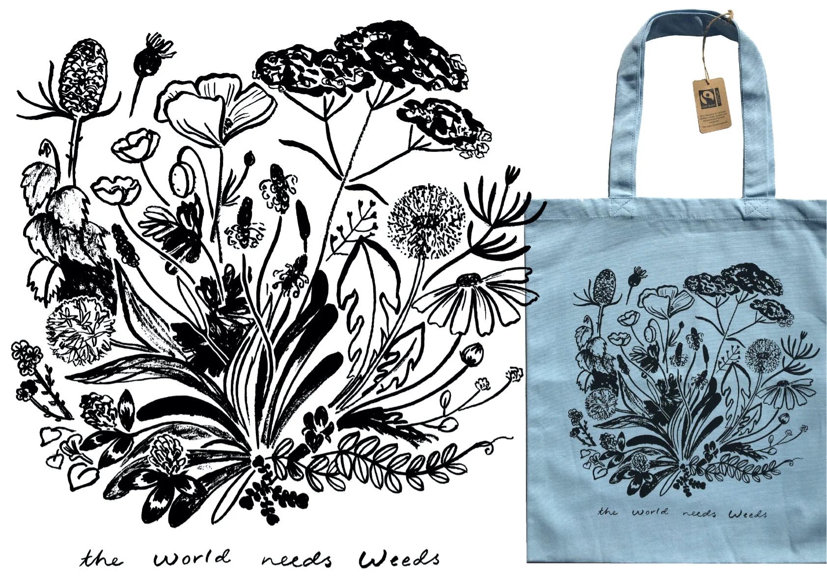 'The World Needs Weeds', illustration for tote bag, 2021