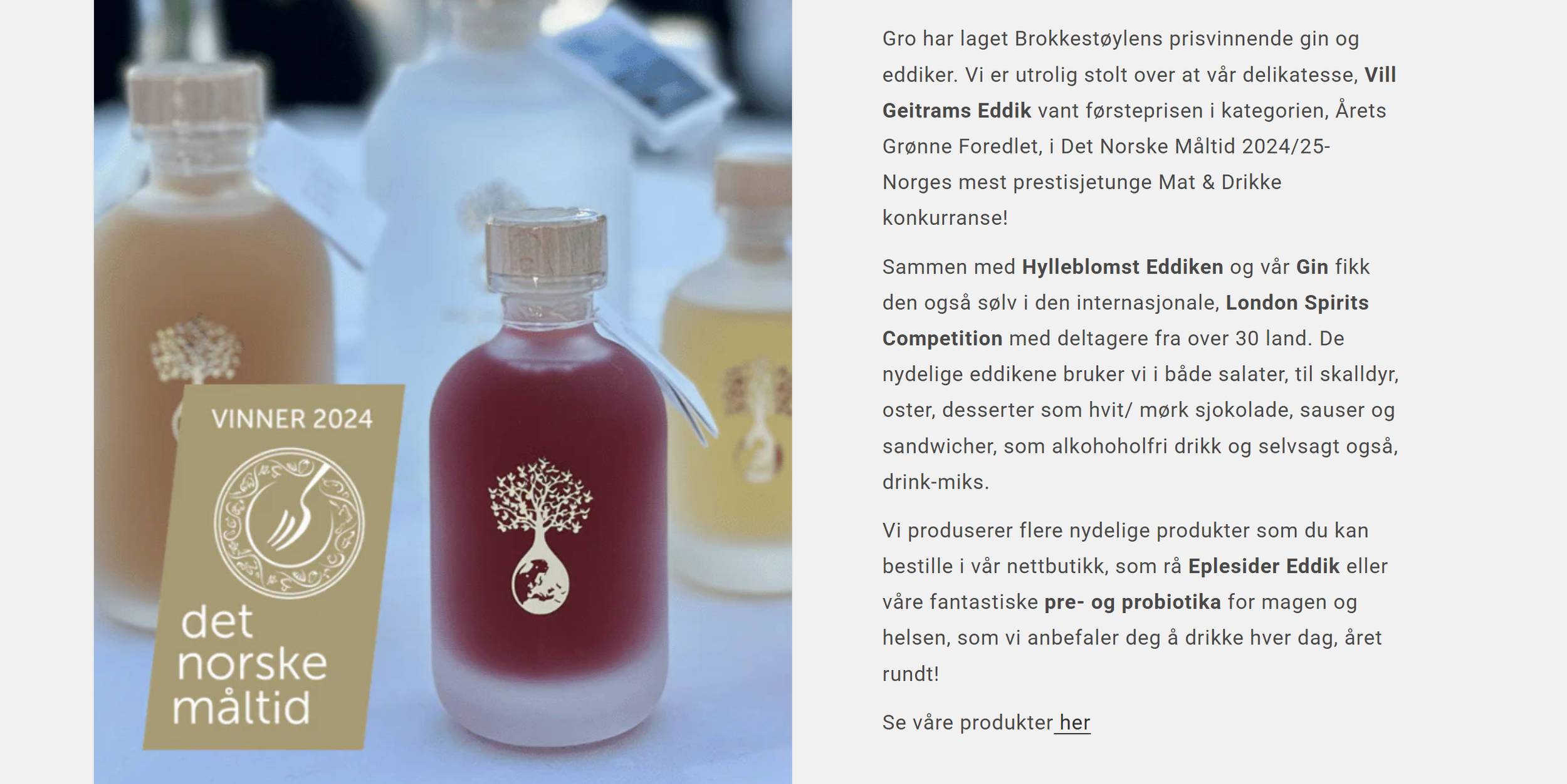 Bilde av prisvinnnende eddiker fra Nordic vitality