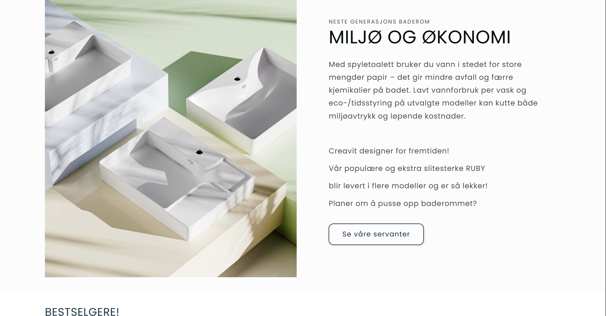 Bilde av nettside fra kunde som selger servanter og baderomsartikler