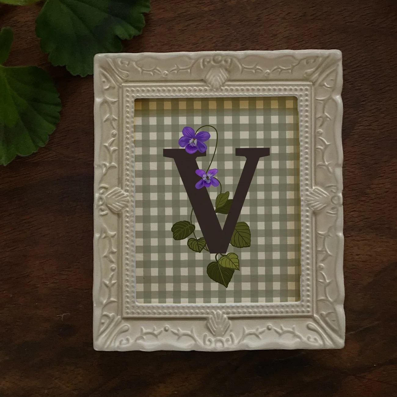 Ivory Frame with Green Gingham