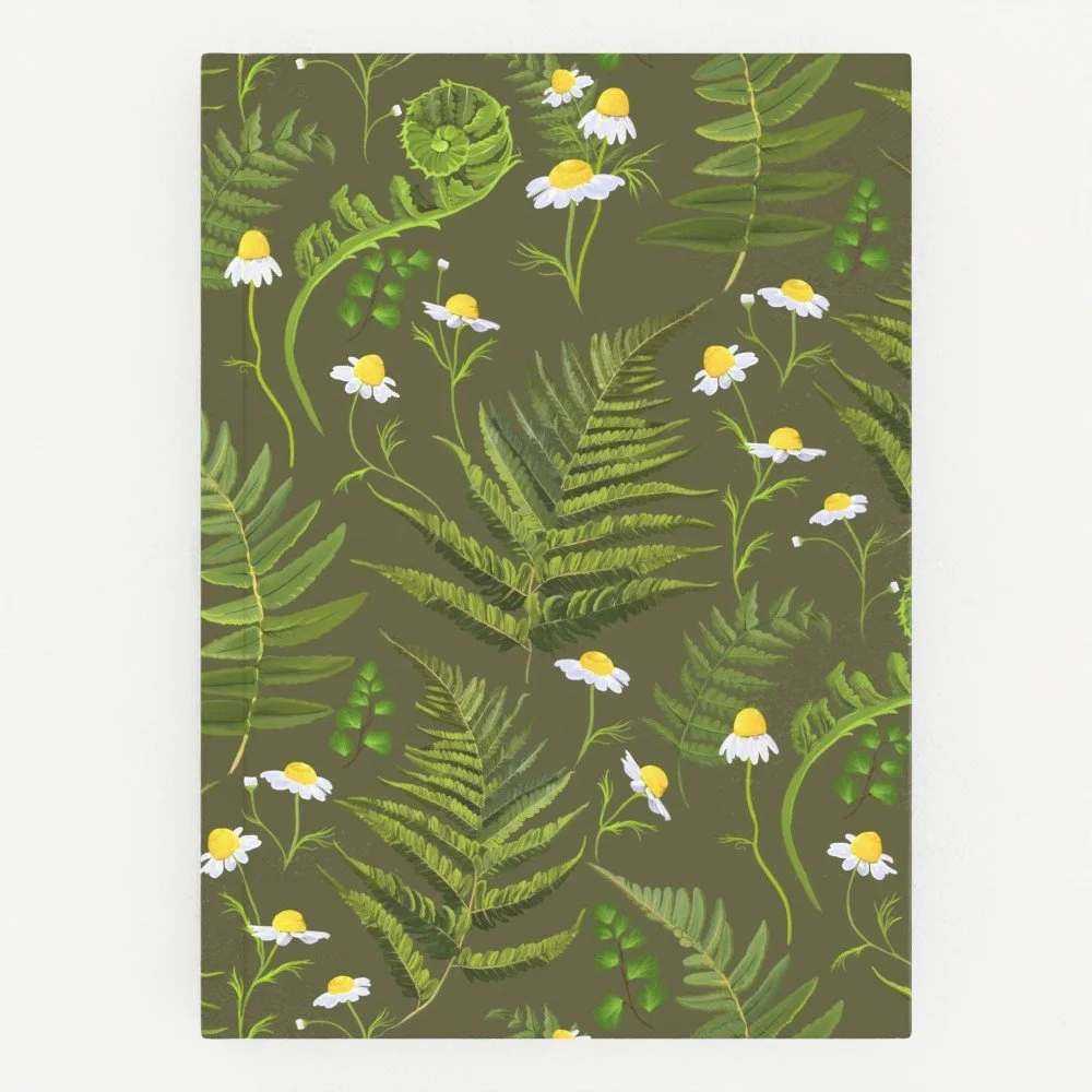 Fern and Daisies Green Hardback notebook