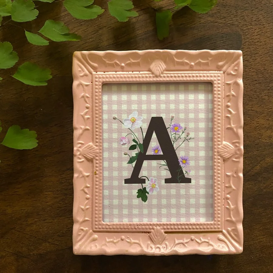 Gingham Botanical Mini Initals