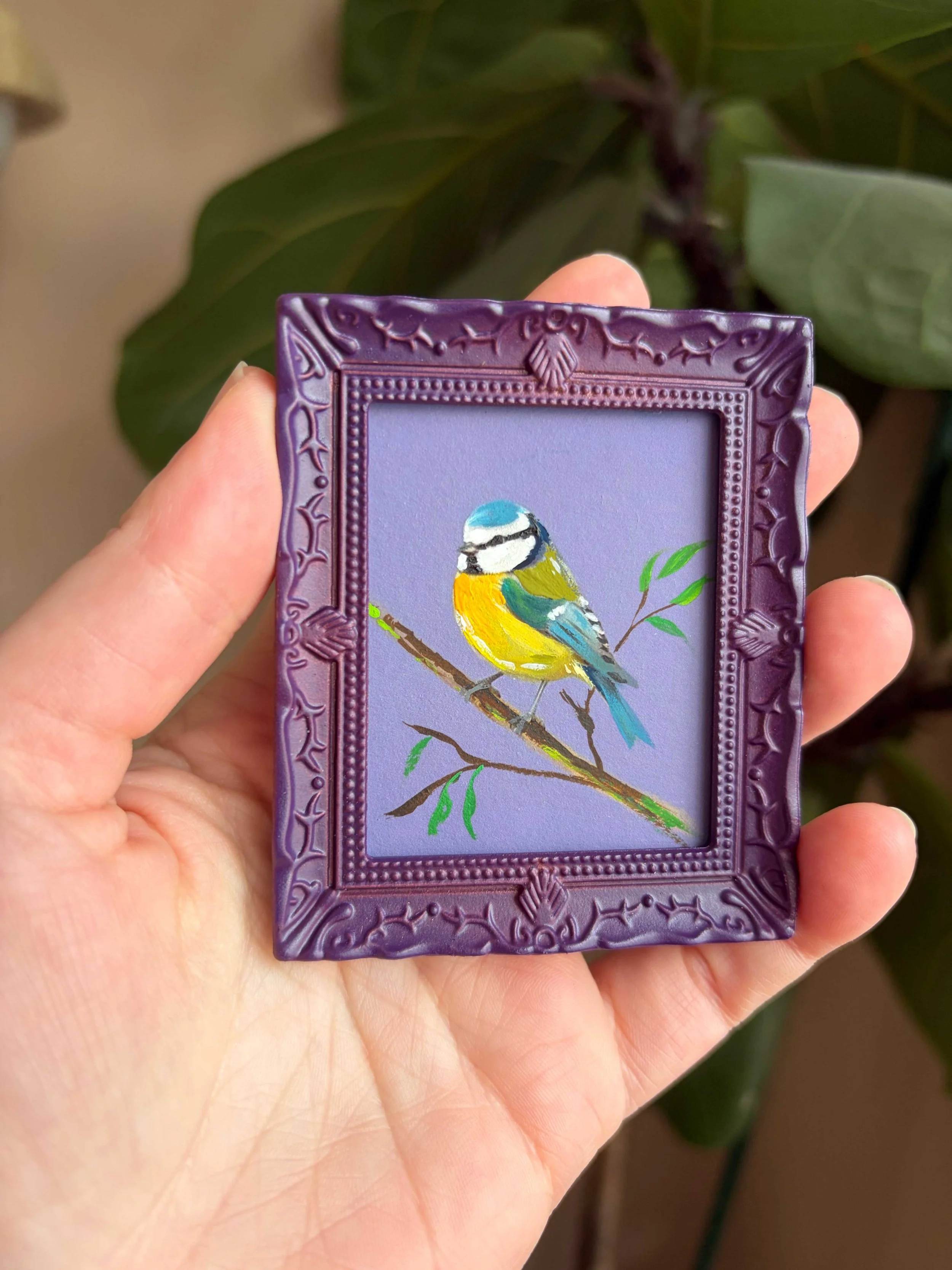 Purple Blue Tit Bird Miniature Painting