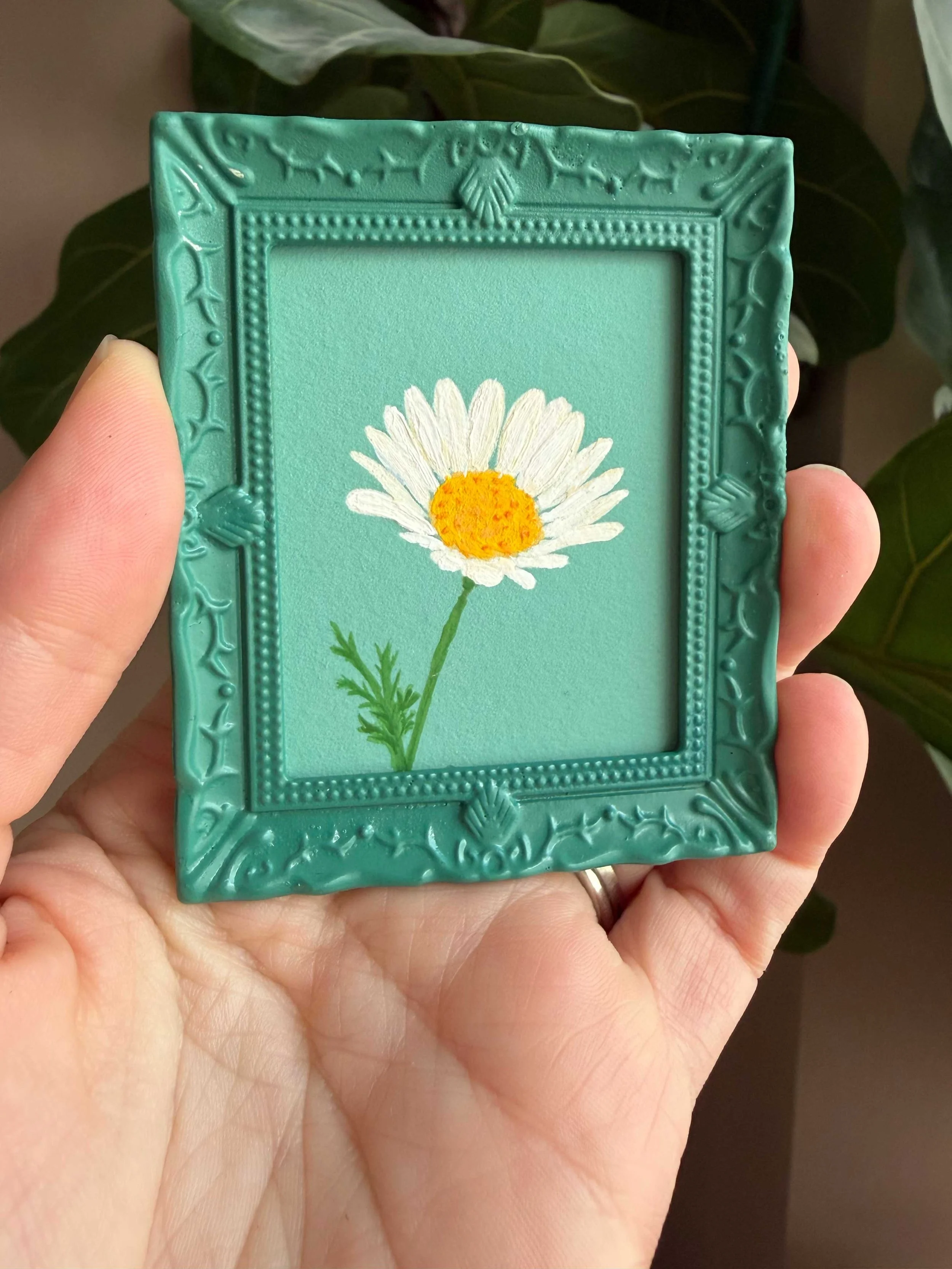 April Birth Flower Daisy Miniature Painting