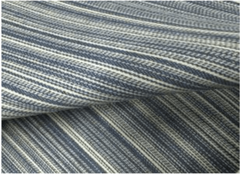 Striped sustainable leather fabric with blue and white lines