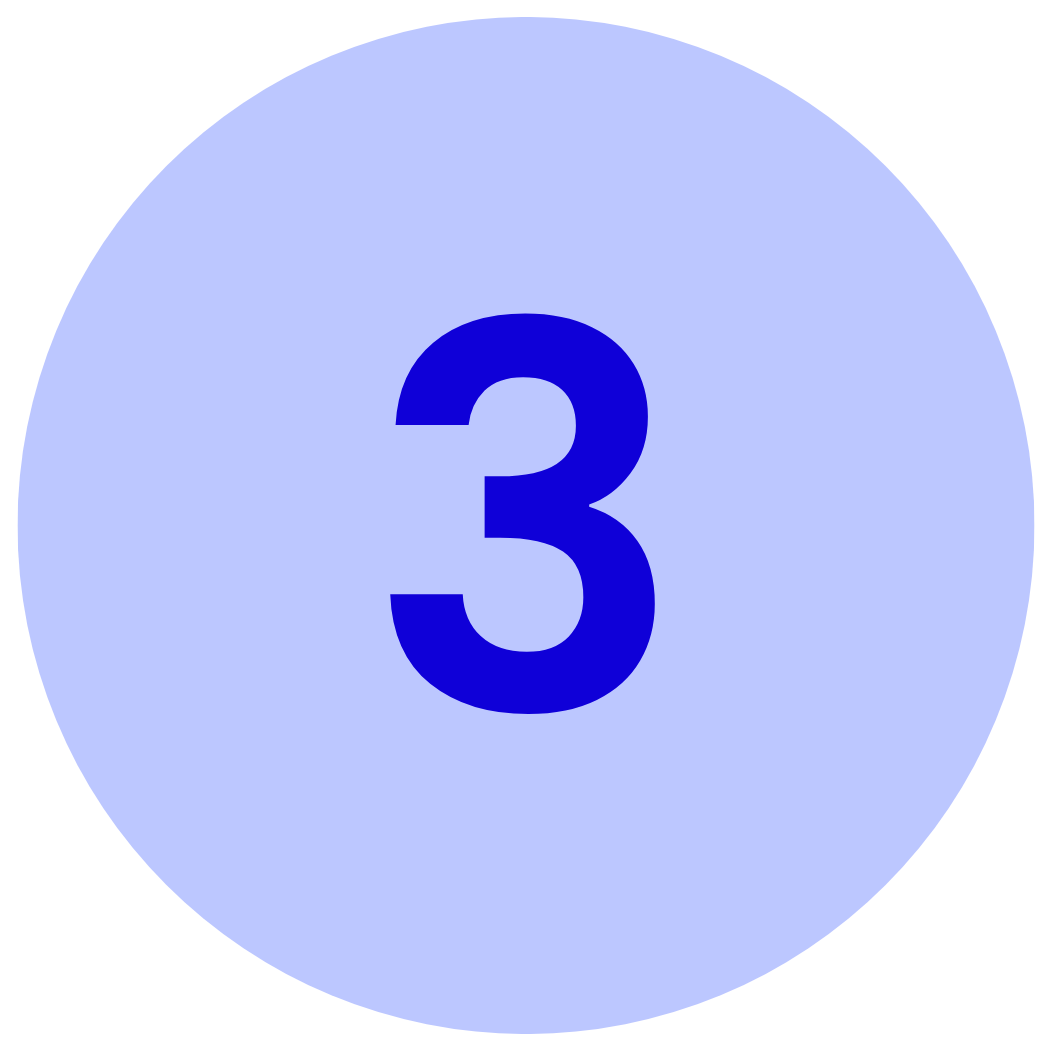 A light blue circular background with the number three in dark blue in the center.
