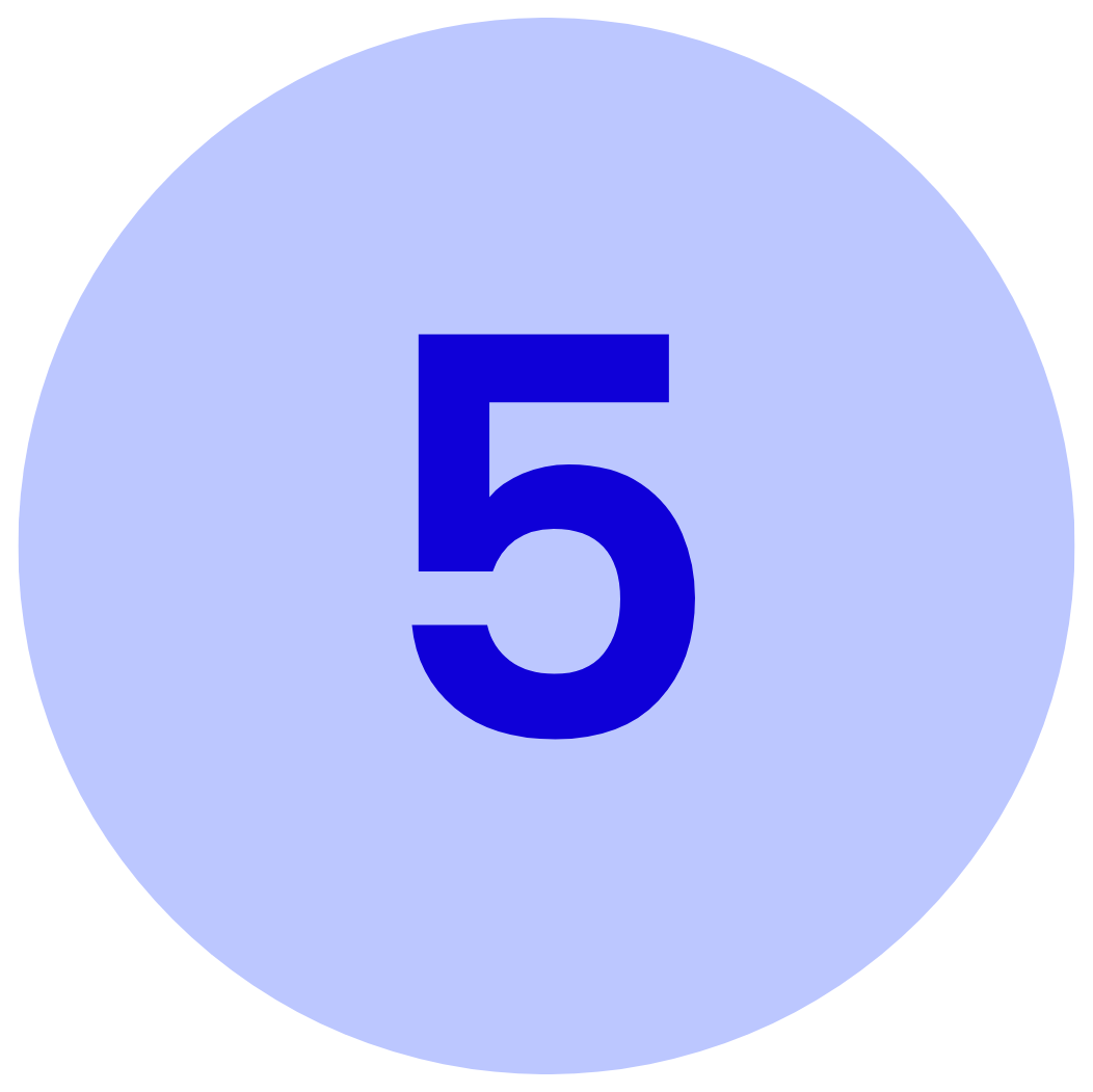 A light blue circular sign with the number 5 in dark blue at the center.