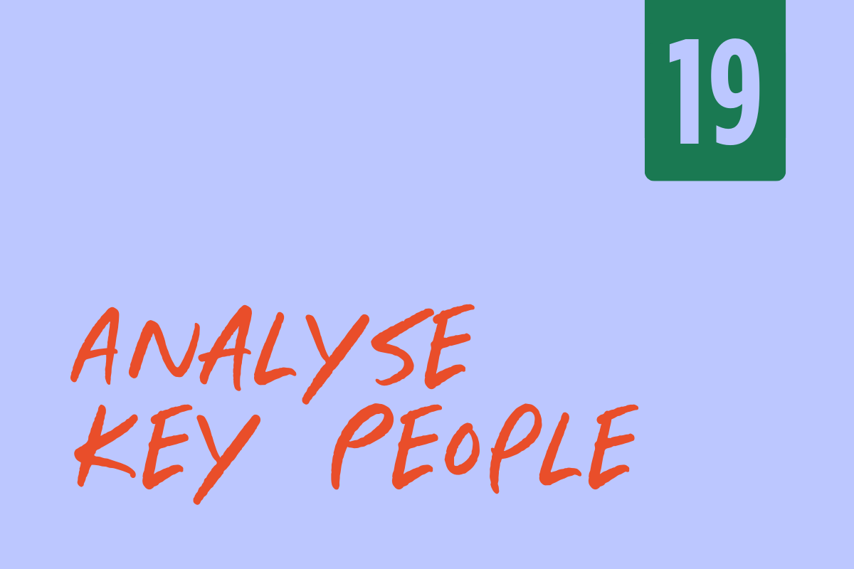 Light purple background with red text that says 'Analyse Key People' and a green rectangular label in the upper right corner with the number 19 in white.