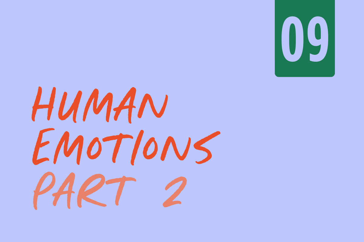Cover slide for a presentation titled 'Human Emotions Part 2' with the number 09 in the top right corner.