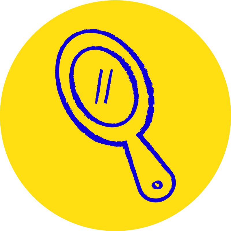 Illustration of a magnifying glass with the symbol for pause inside in blue on a yellow circular background.