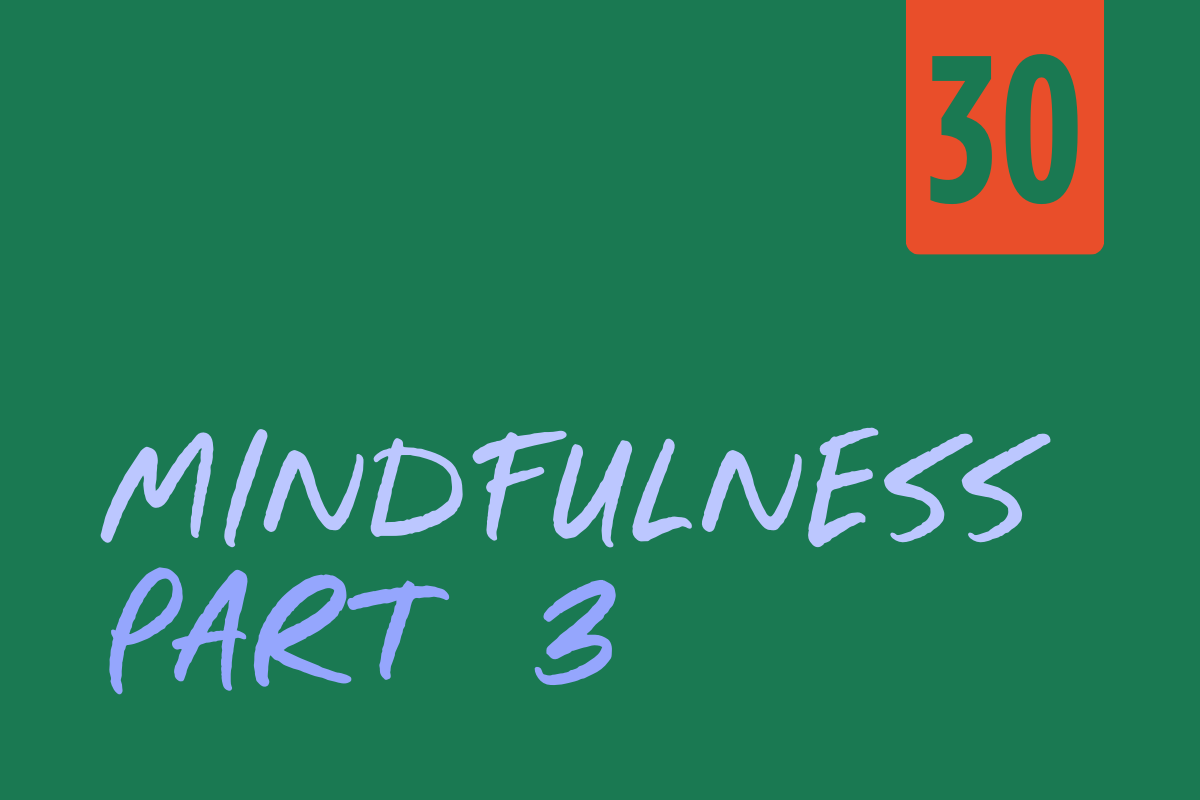 Cover of a book titled 'Mindfulness Part 3' with a large red box in the top right corner containing the number 30, set against a green background.