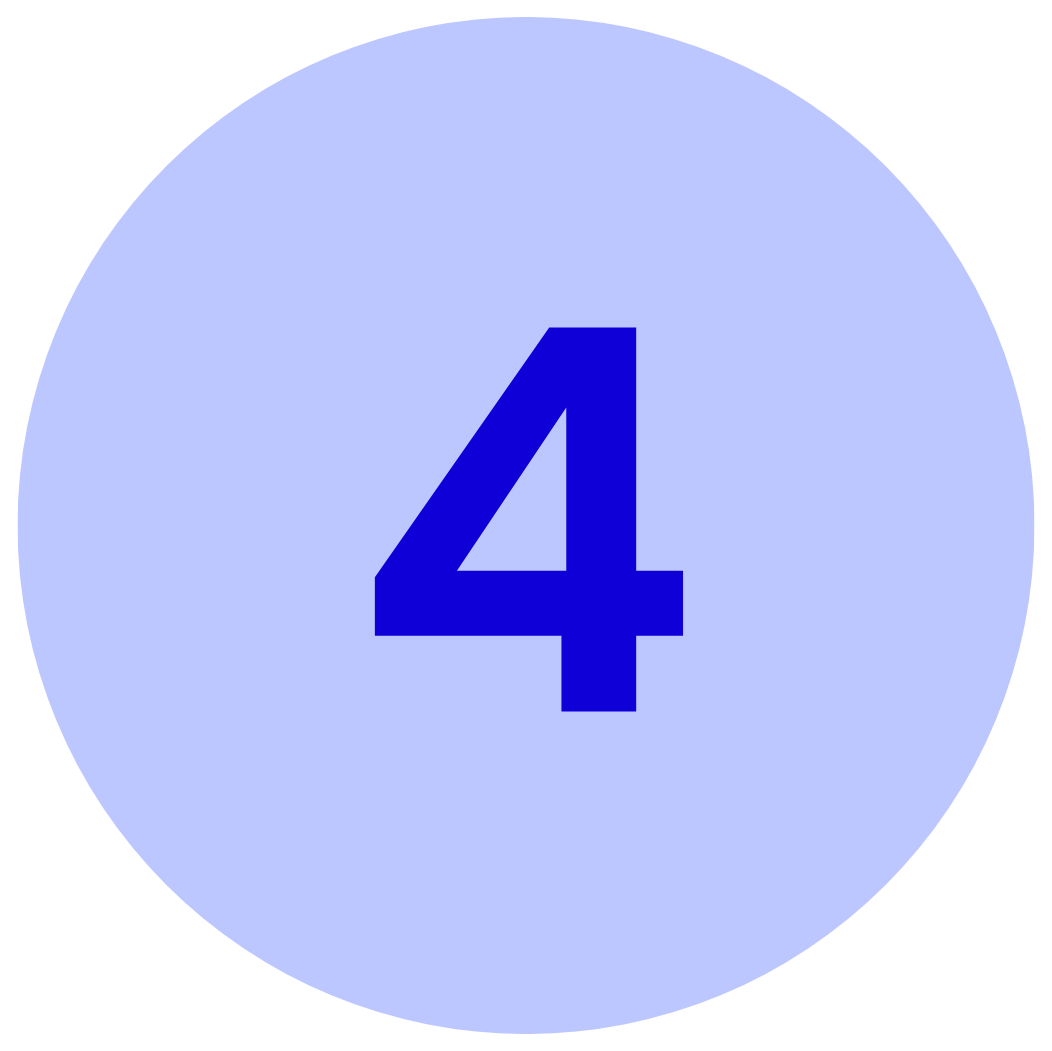 A light blue circle with the number 4 in dark blue in the center.
