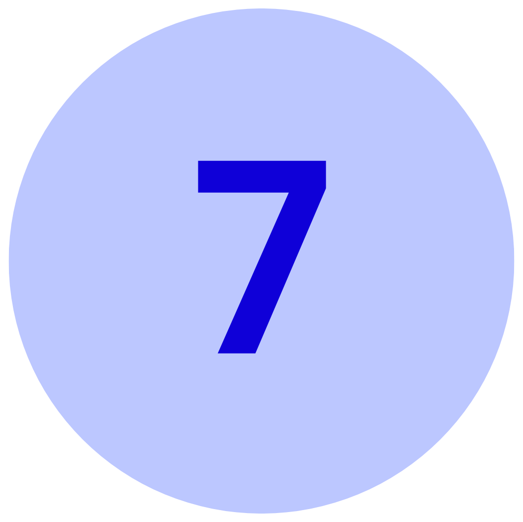 A light blue circle with the number 7 in dark blue in the center.