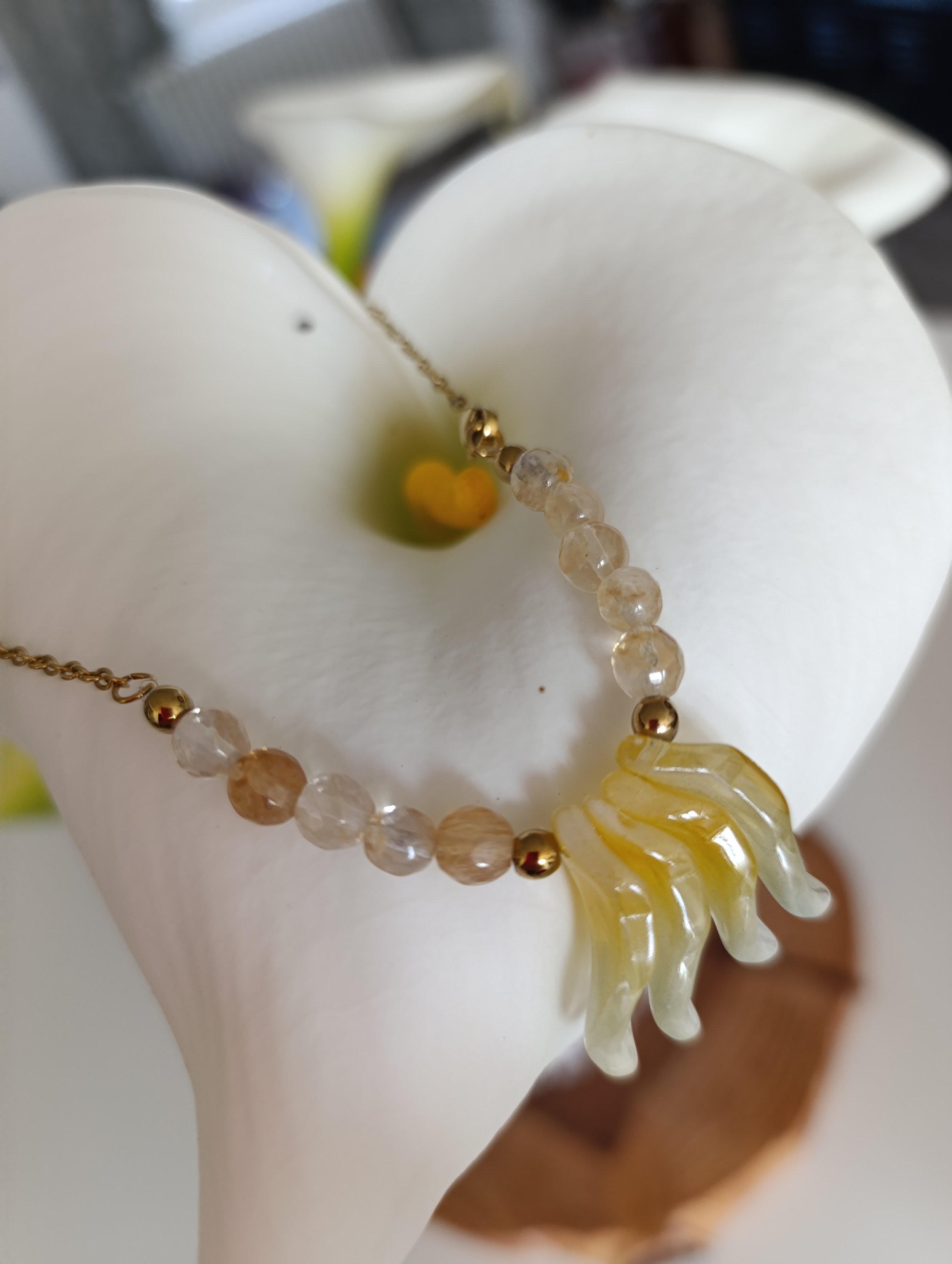 Collier Oh citrine en acier inoxydable