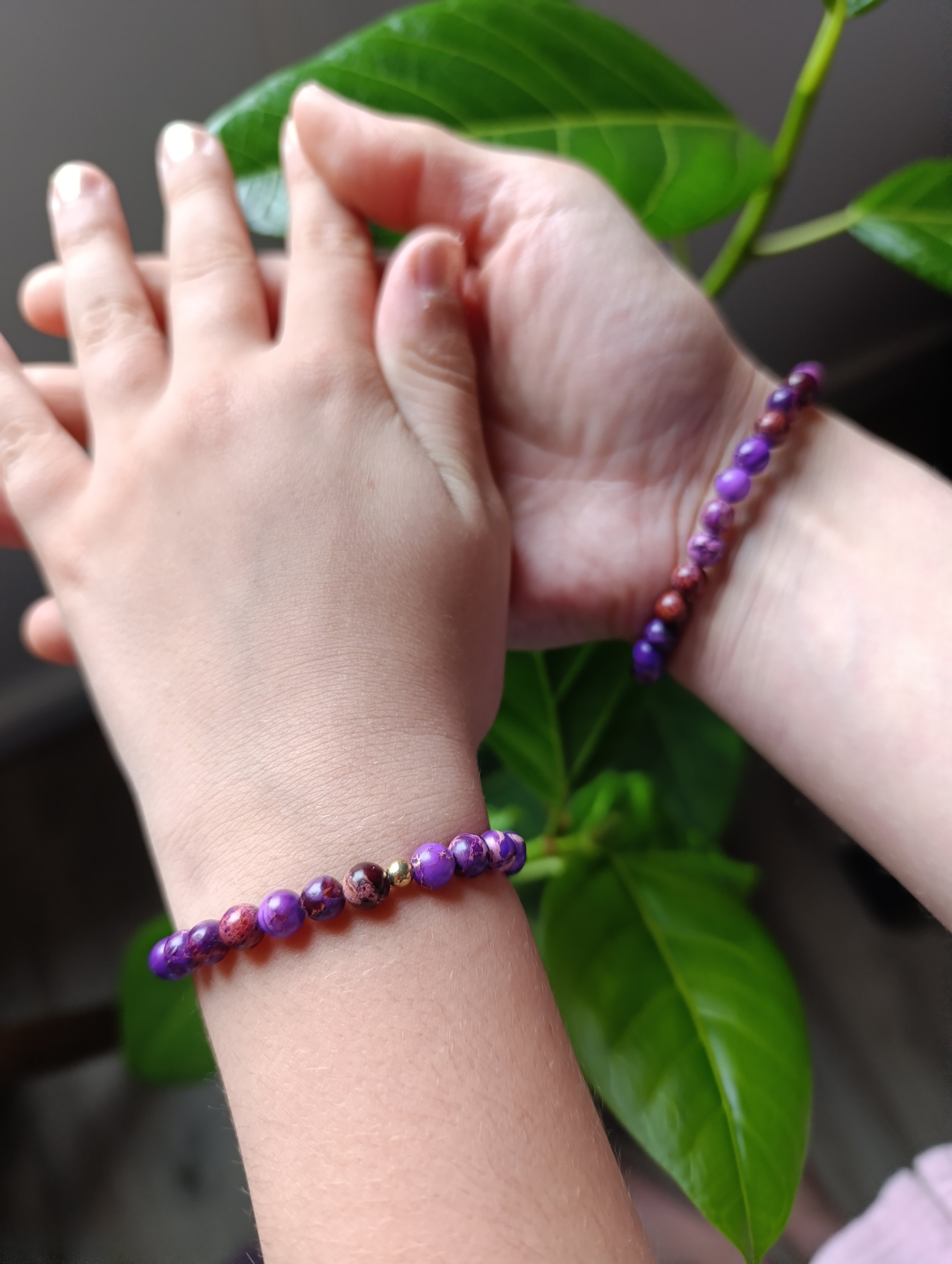 Duo "Mère et fille" jaspe sédiment de mer violet 6mm