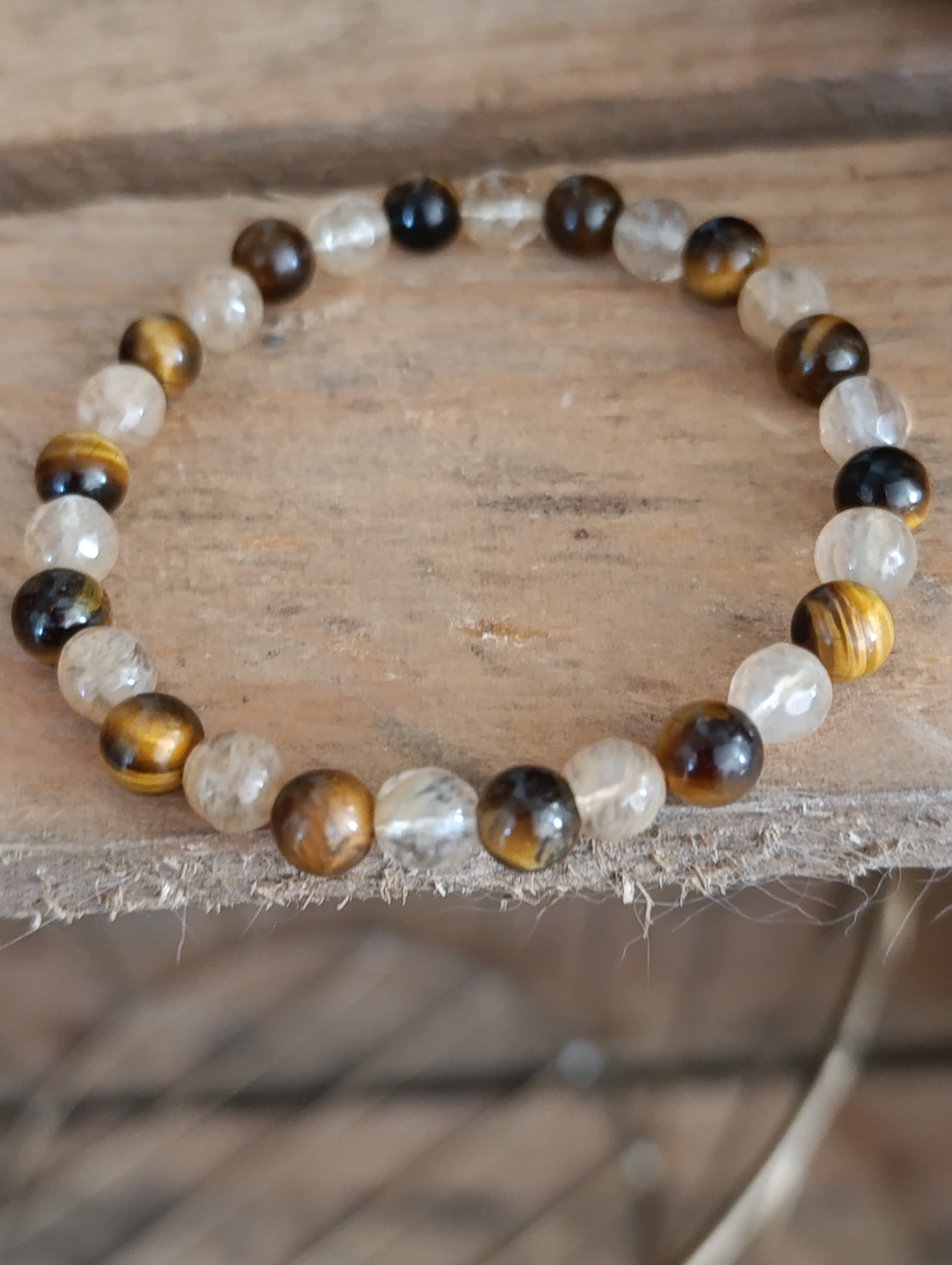 Bracelet en oeil de tigre et citrine 6 mm