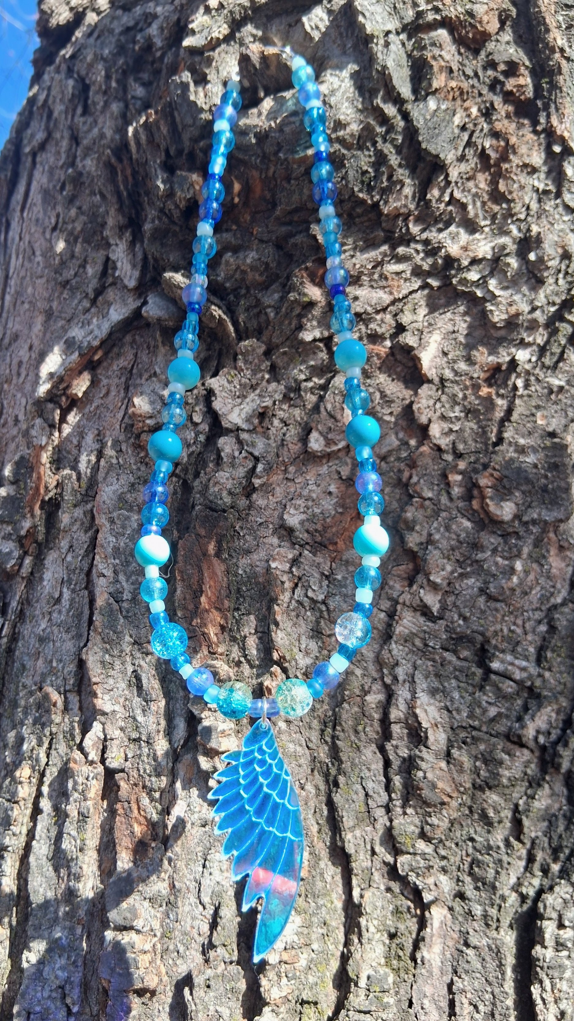 Blue Shimmering Feather Necklace