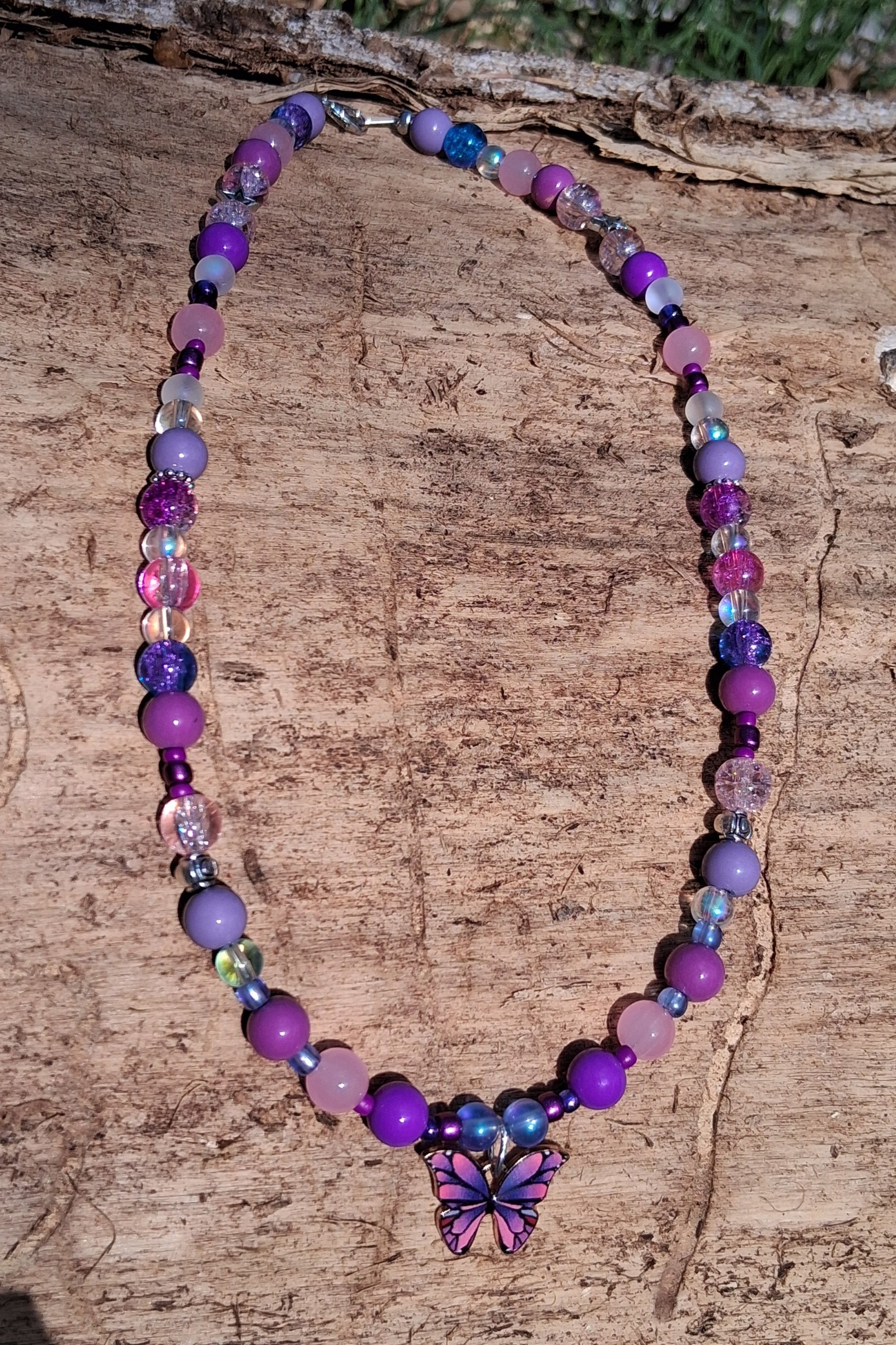 Pink And Purple Butterfly Necklace