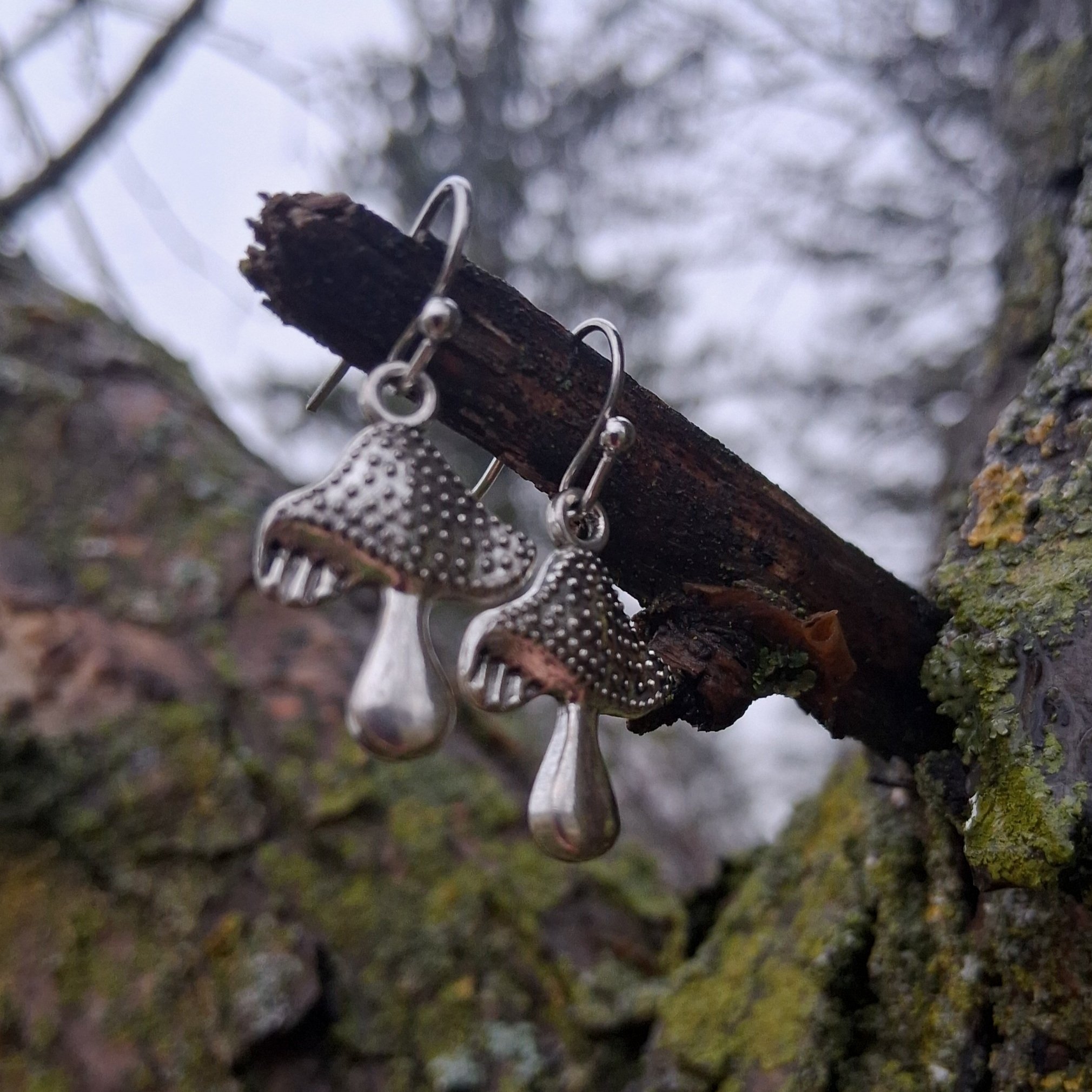 Silver Mushroom Earrings