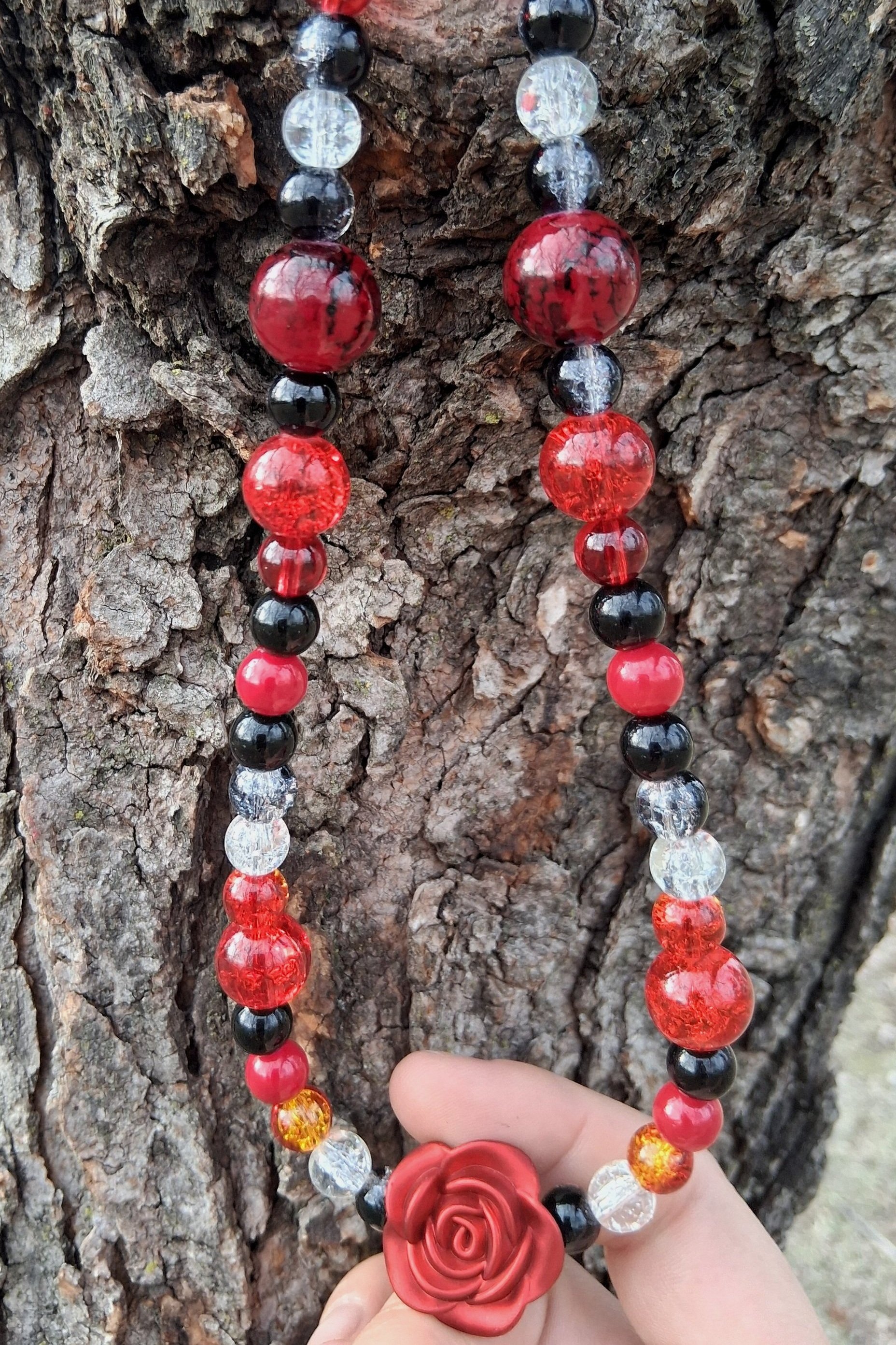 Red and Black Rose Choker Necklace