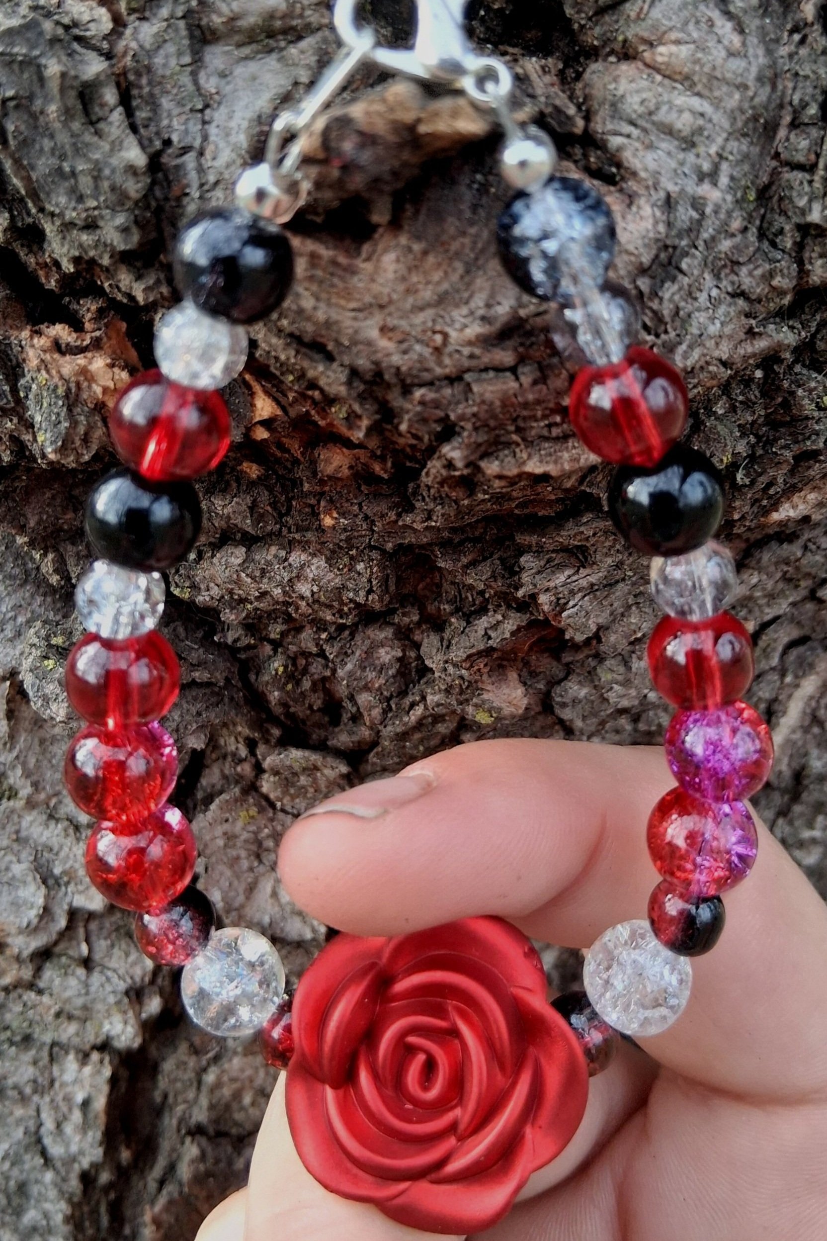 Red and Black Rose Bracelet