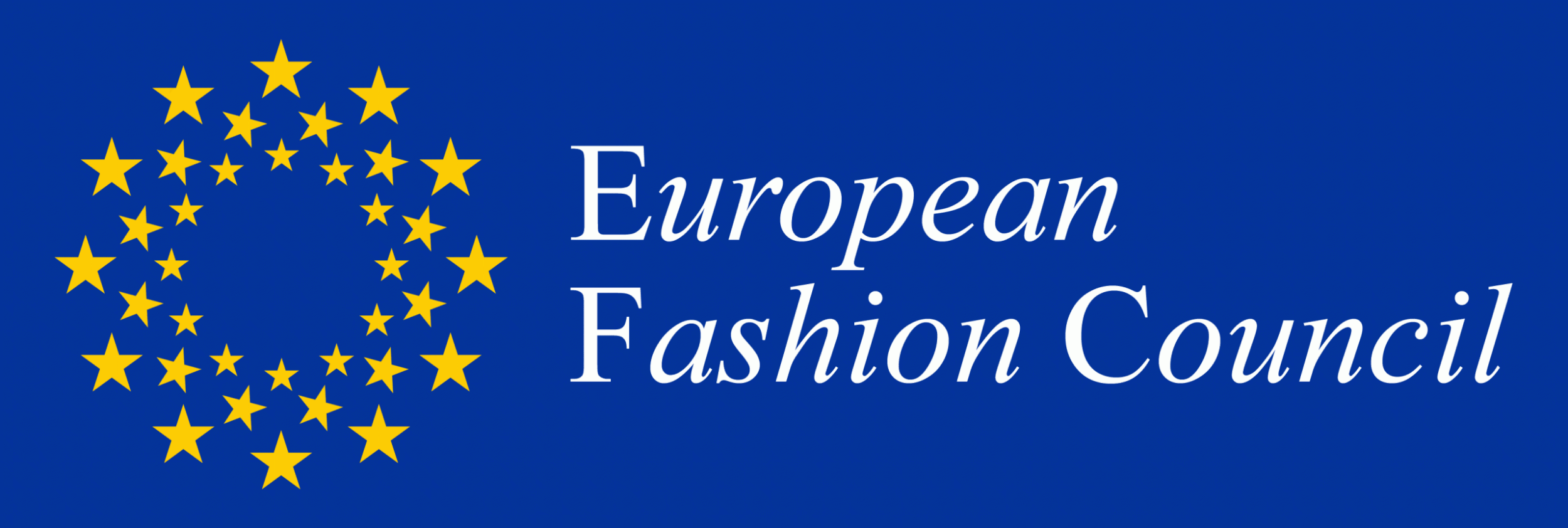 European Fashion Council logo with a blue background and yellow stars arranged in a circle.