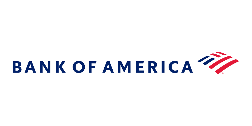 The logo of Bank of America with the text in blue and a stylized American flag design in red, white, and blue on the right.