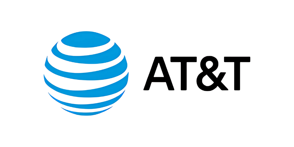 AT&T logo with blue globe icon and black text.
