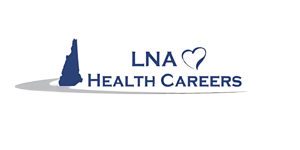 Logo for INA Healthcare Careers featuring a stylized outline of the state of New Hampshire and a heart symbol.