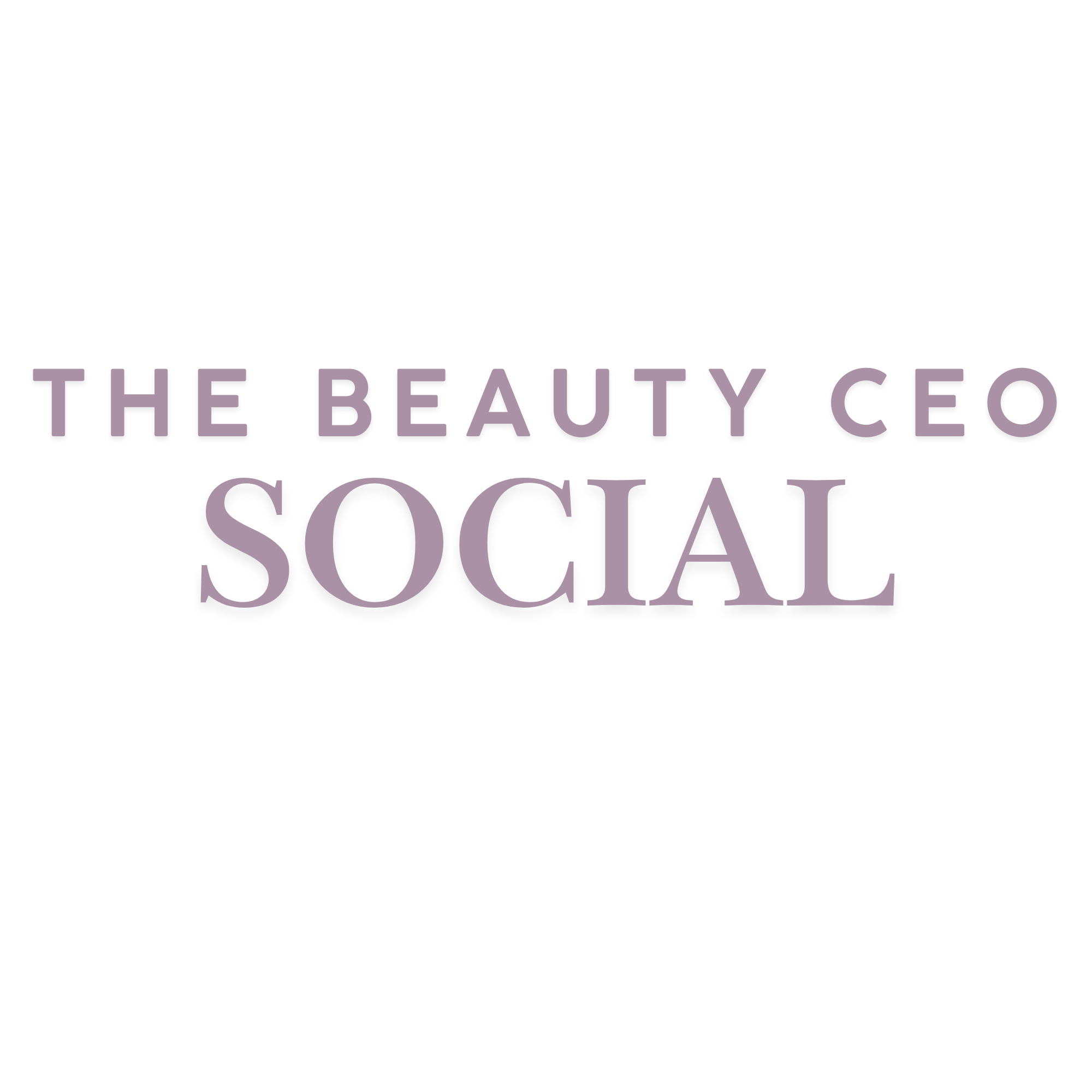 Text graphic reading 'The Beauty CEO Social' with a black background and purple text.