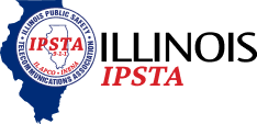 Logo of the Illinois Society for Public Telecommunications (IPSTA), featuring a blue outline of Illinois and a circular emblem with the organization's name and year, with red text 'IPSTA' next to it.