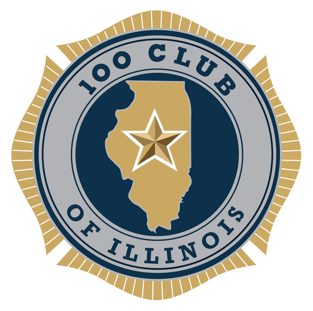 Emblem of the 100 Club of Illinois featuring a map of Illinois with a star inside it and surrounding text.