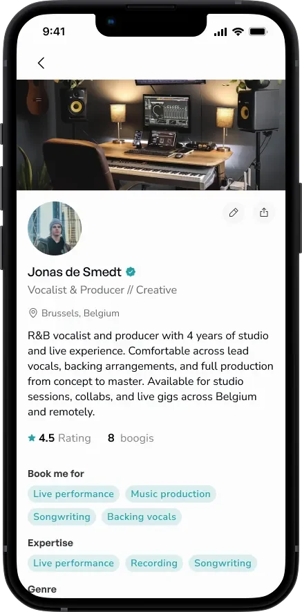 boogi profile of Jonas de Smedt, vocalist and producer in Brussels