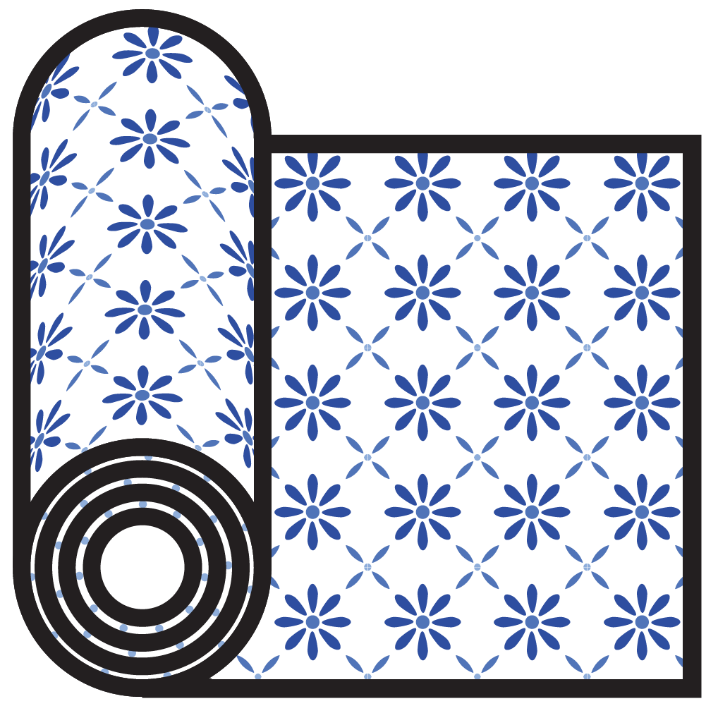 A pair of slippers with a blue floral pattern on a white background.