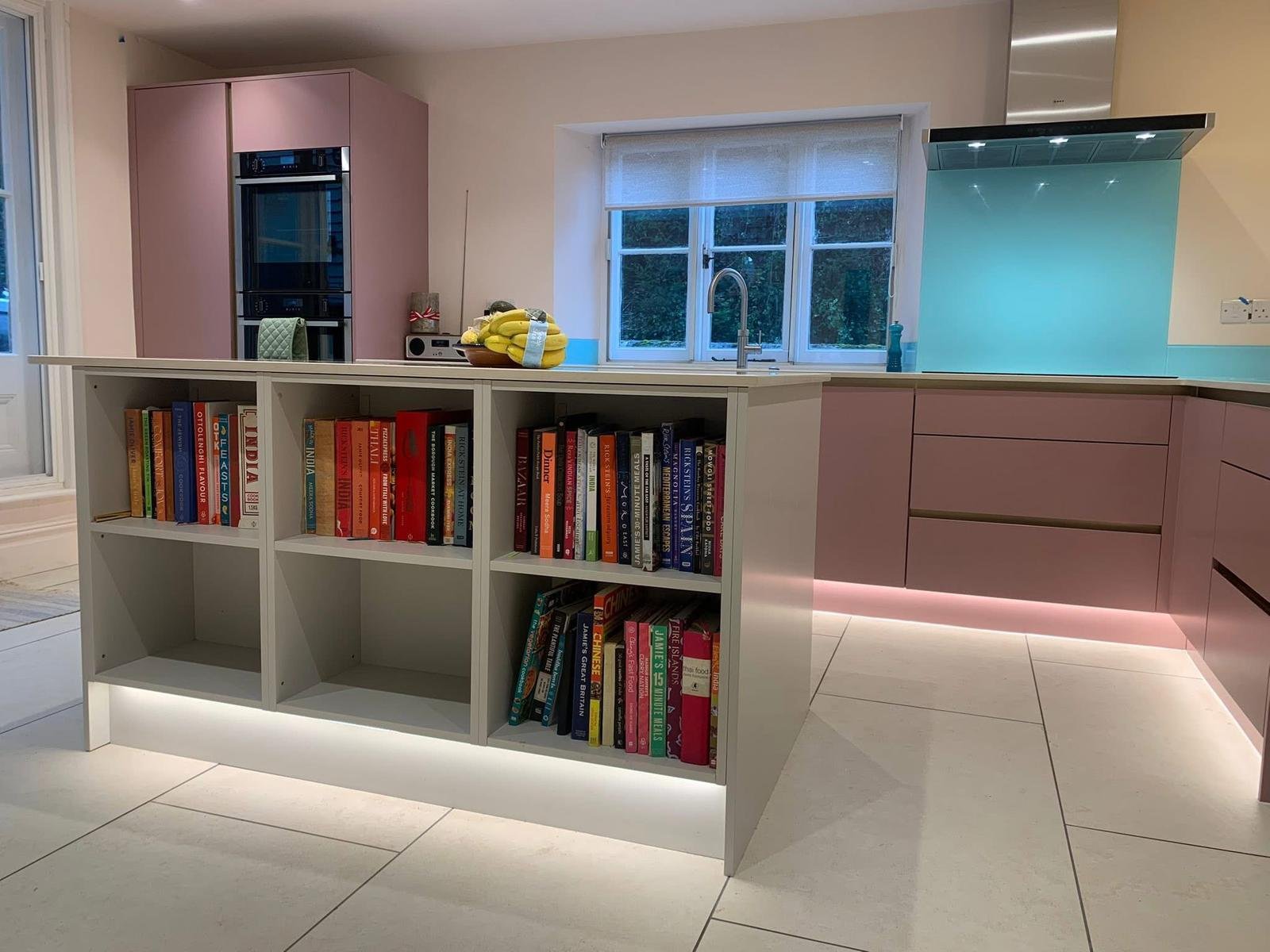 Professional porcelain kitchen floor tiling with 1200x600mm tiles and underfloor heating in Hampshire home