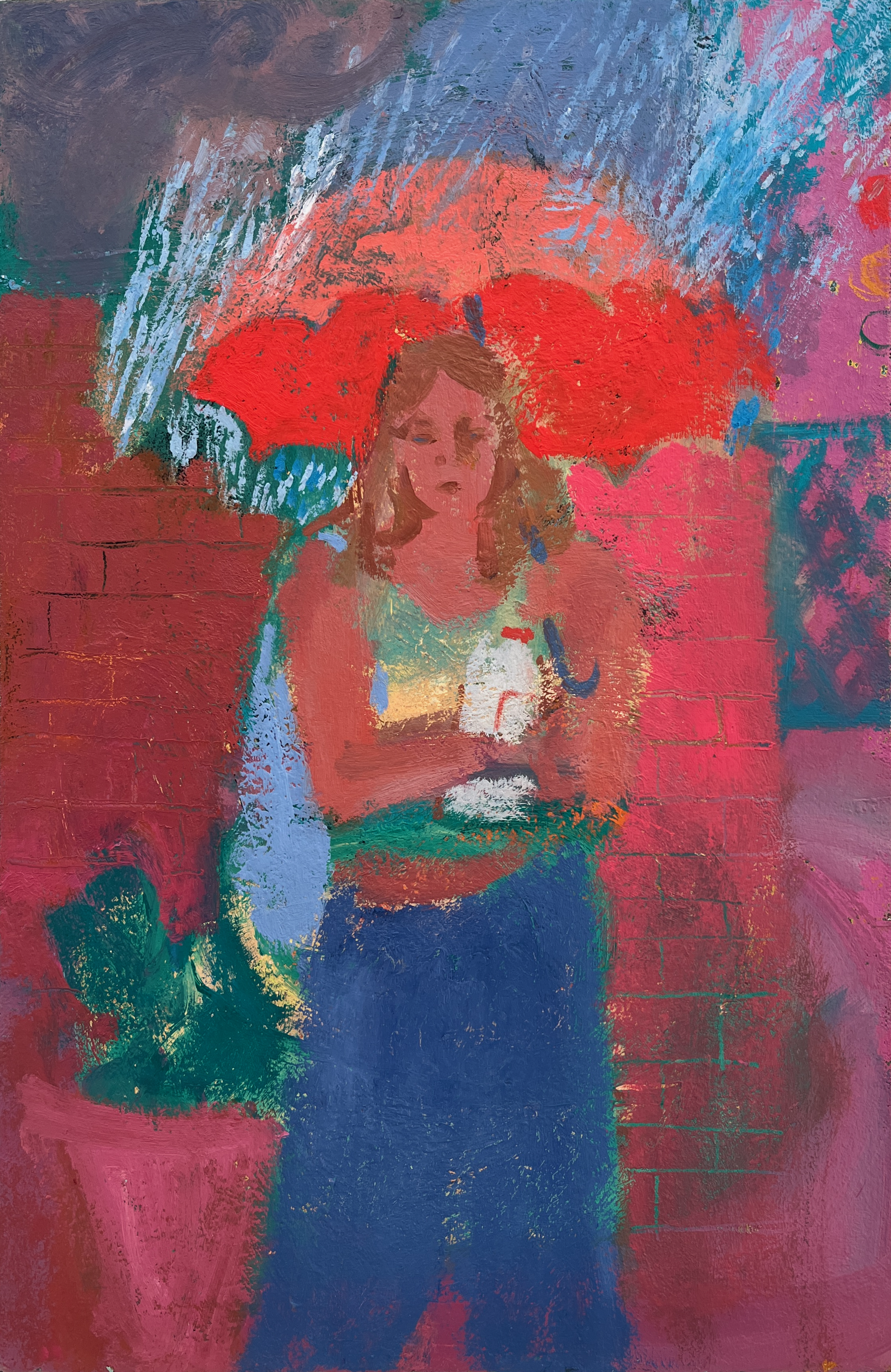 Errands, oil on mounted canvas, 14” x 9"