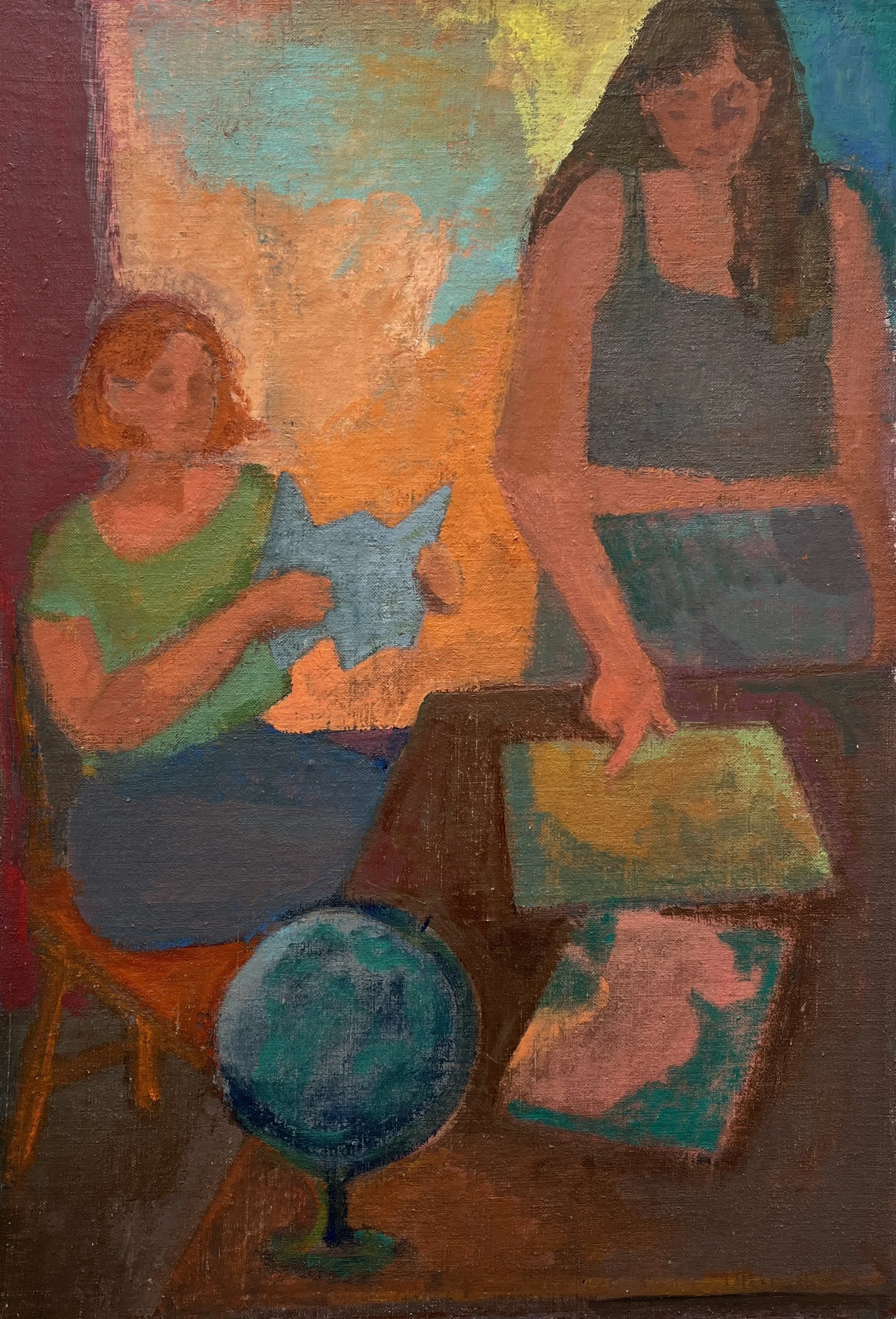 Maps (planning my visit), oil on mounted linen, 22" x 15" 