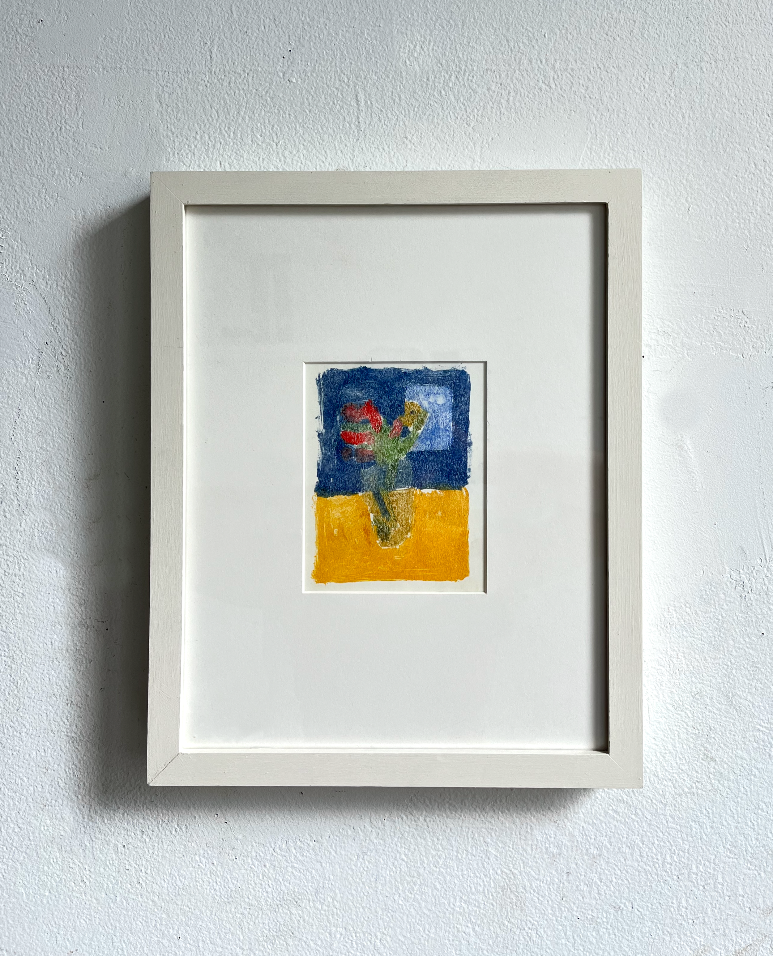 Blue and Yellow II, oil paint monotype, 6” x 4” (image) 14” x 11” (frame), 2024