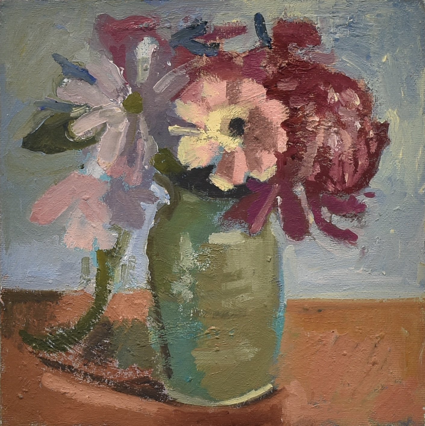 Flowers I, oil on mounted canvas, 8" x 8", 2024
