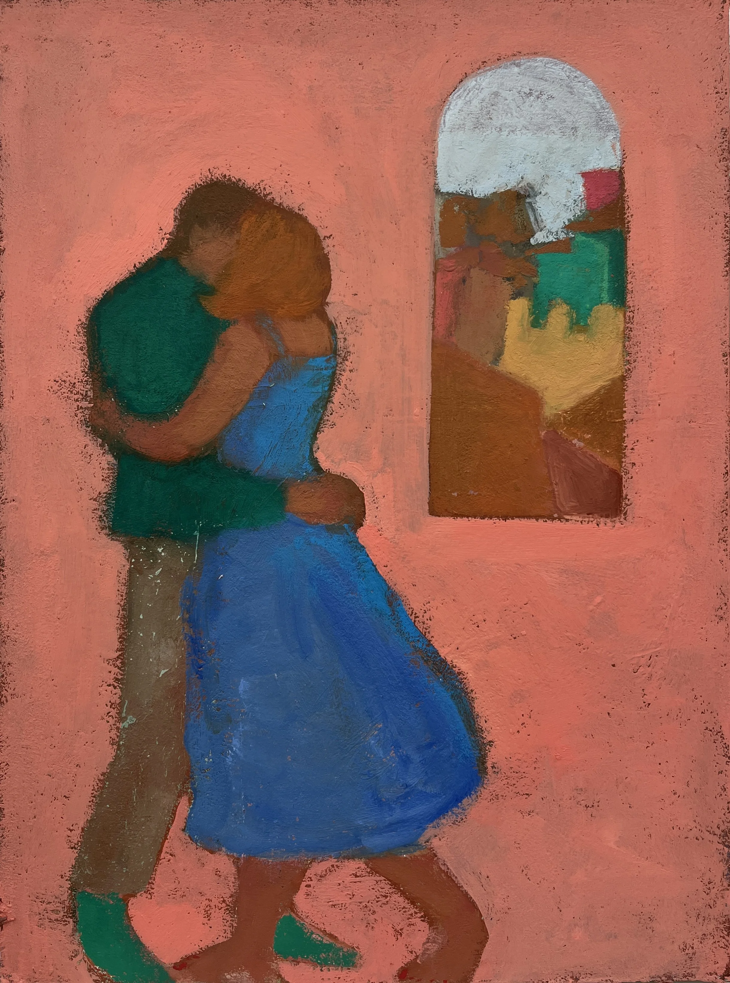 Kiss in Siena, oil on mounted muslin, 12" x 9"