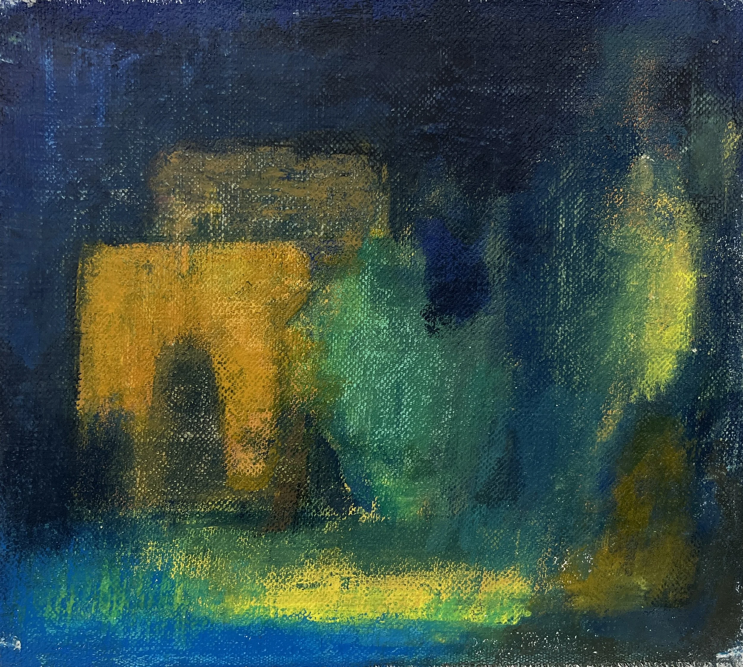 Cities, like dreams, oil on mounted linen, 8" x 8.75" 