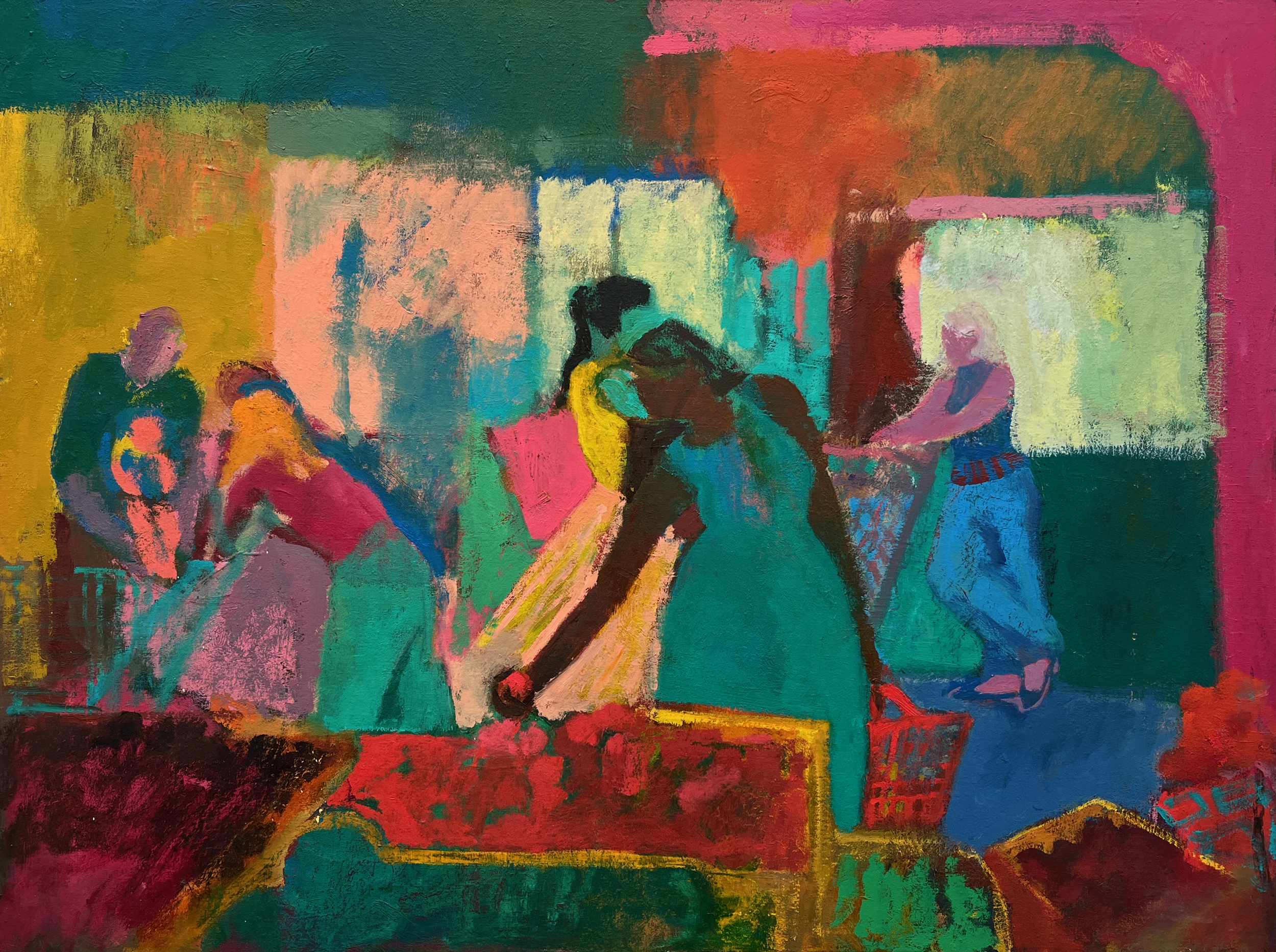 Marketplace, oil on mounted muslin, 18” x 24”