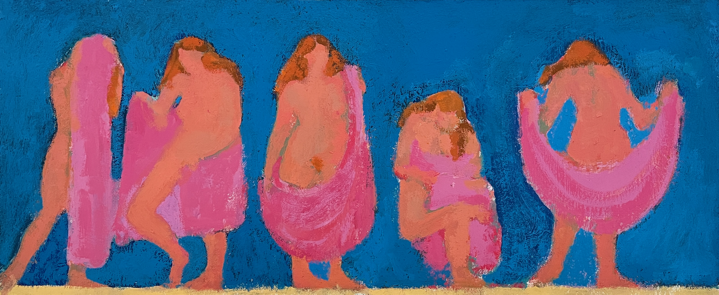 Ritual, oil on mounted canvas, 10” x 24” 