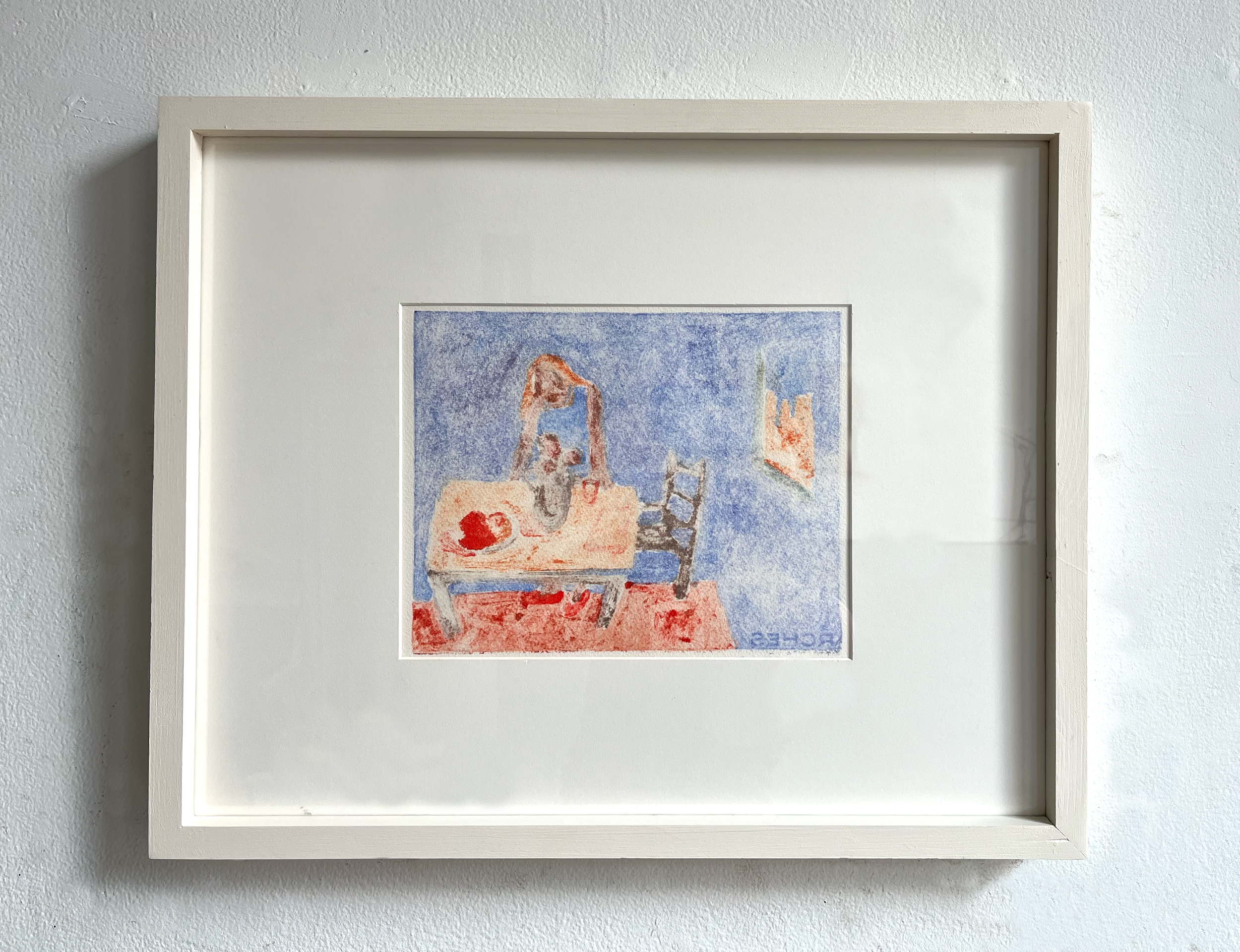 Table for One II, oil paint monotype, 8” x 10” (image) 16” x 20” (frame), 2025