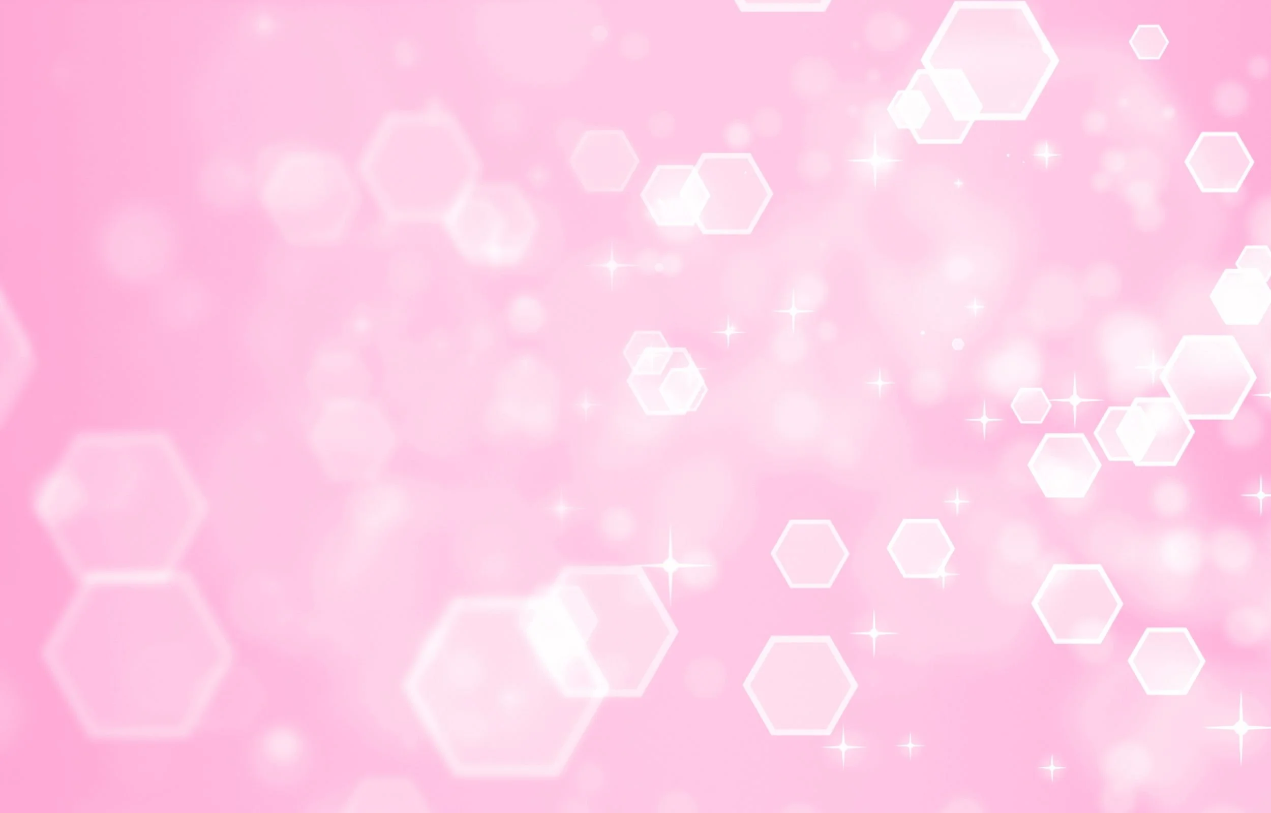 Pink background with white hexagons and star-like sparkles scattered throughout.