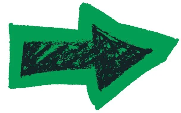 Seta verde apontando para a direita, com traços desenhados.
