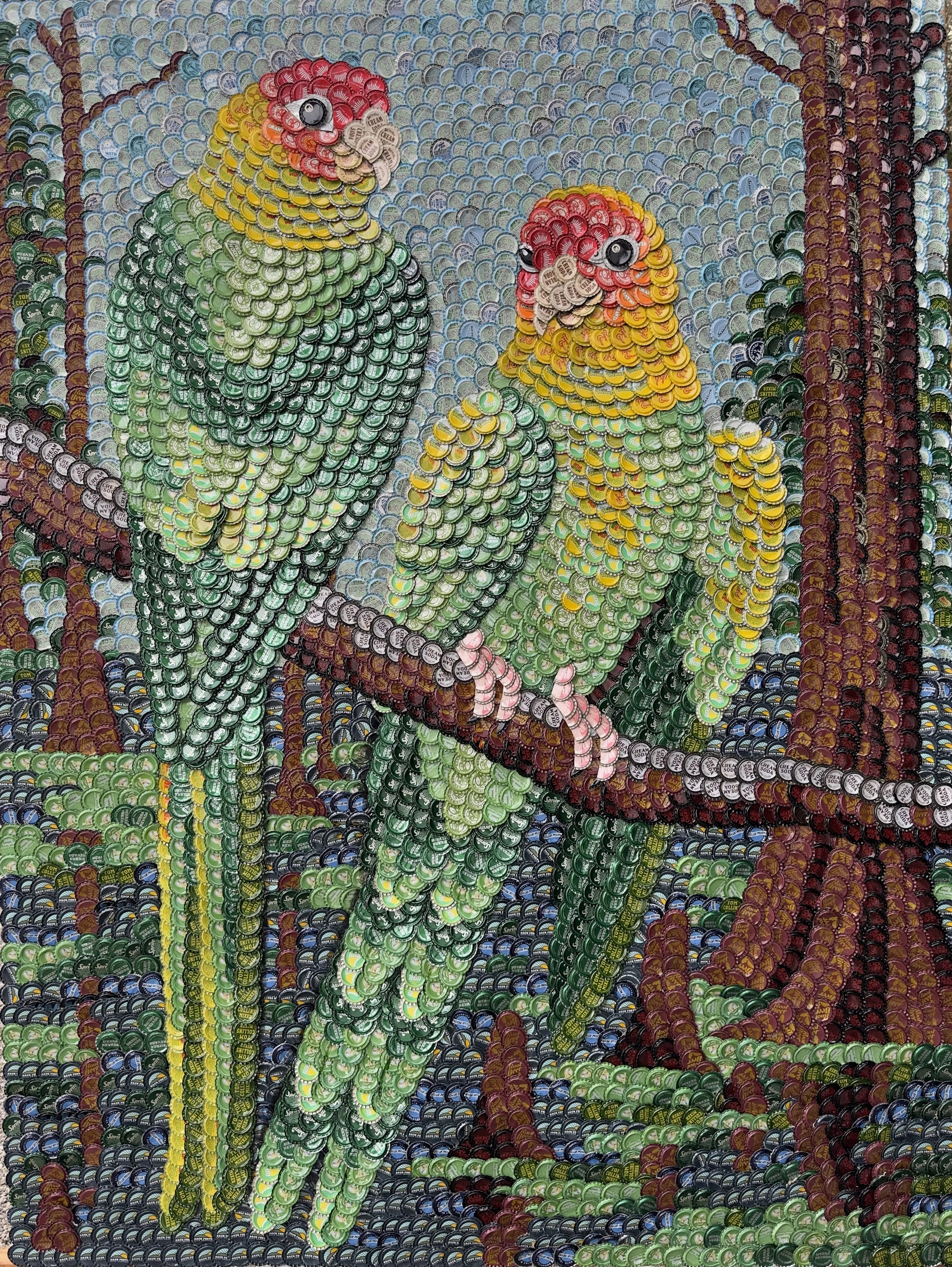 CAROLINA PARAKEETS IN CYPRESS SWAMP
Molly B. Right bottle cap art