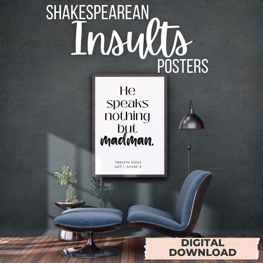 Shakespeare Insults Posters - PDF Digital Download
#ShakespeareInsults #MinimalistClassroom #LiteraturePoster #EnglishPoster #FunnyEnglish #ShakespearePosters #TeacherGift #ShakespearePoster #ClassroomWallDecor #FunnyShakespeare